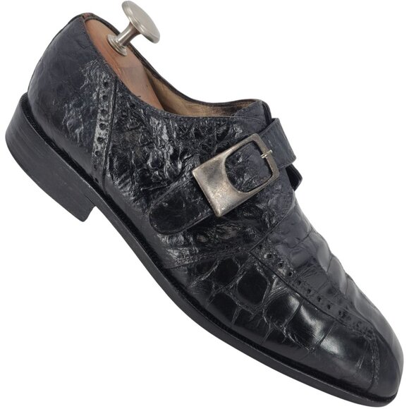 Vintage R. Martegani Exotic Black Alligator Monk Strap Loafers Men 11 Dress Shoe - Picture 1 of 13